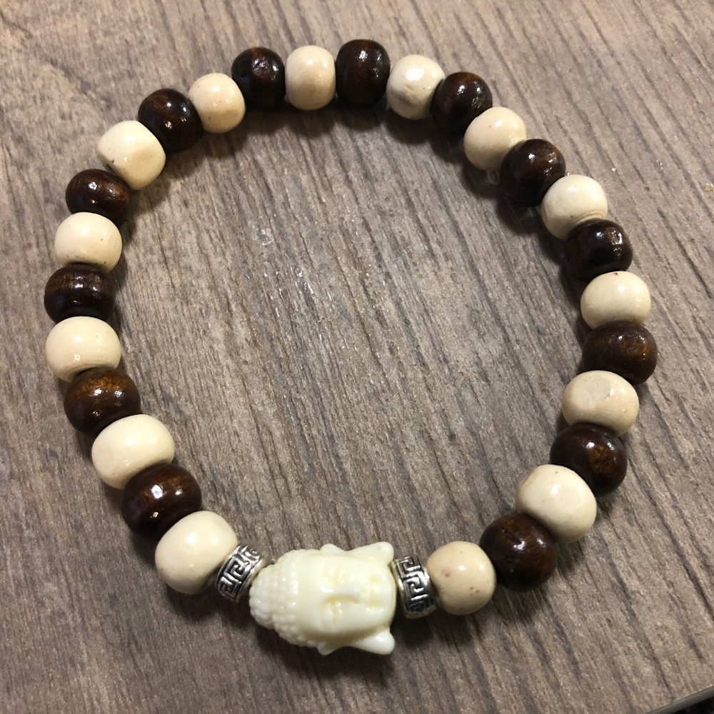 Natural wood Buddha beaded stretch bracelet